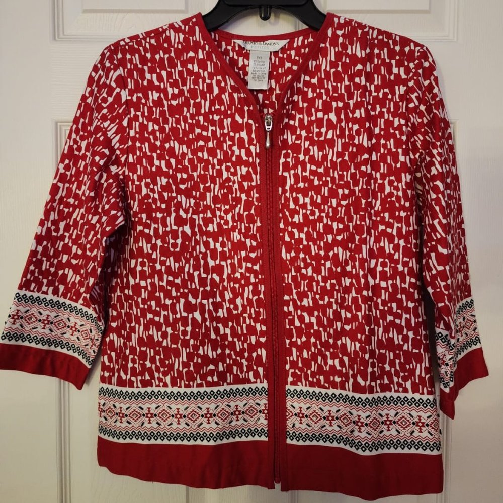 Draper's & Damon's Petites Jacket Red 197% Cotton New Sz PXS